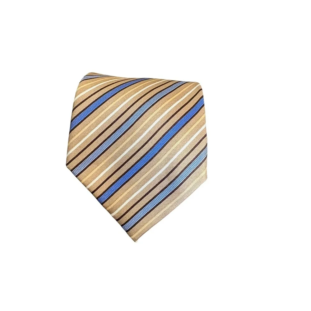 Mark Jason‎ Boys Tie Striped Brown Blue Tan Stain Resistant Youth Necktie